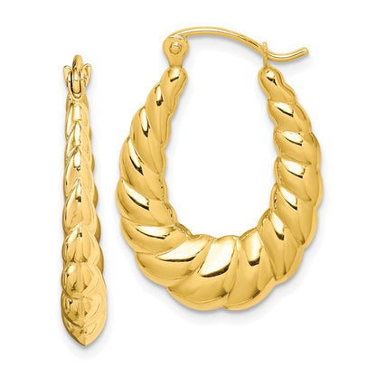 10k yellow gold shrimp scalloped twisted classic hoop earrings 25mm x 18mm