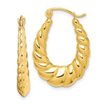 Lataa kuva Galleria-katseluun, 10K Yellow Gold Shrimp Scalloped Twisted Classic Hoop Earrings 25mm x 18mm
