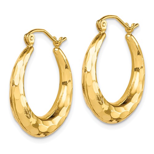 10k yellow gold diamond cut shrimp round hoop earrings 21mm x 4mm