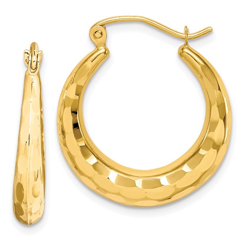 10k yellow gold diamond cut shrimp round hoop earrings 21mm x 4mm