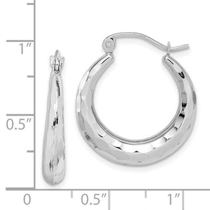10K White Gold Diamond Cut Shrimp Round Hoop Earrings 20mm x 4mm