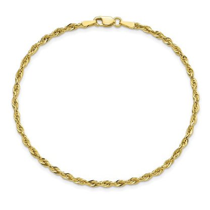 10k yellow gold 2.25mm diamond cut rope bracelet anklet choker necklace pendant chain
