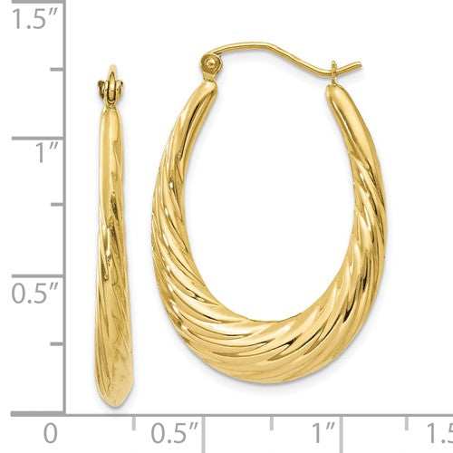 10k yellow gold shrimp oval twisted classic hoop earrings 31mm x 21mm