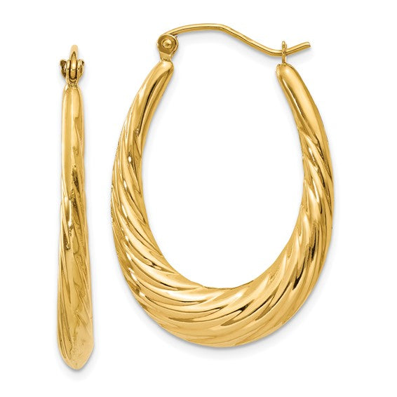 10k yellow gold shrimp oval twisted classic hoop earrings 31mm x 21mm