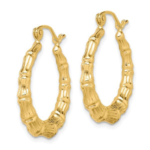 10K Yellow Gold Shrimp Bamboo Design Round Hoop Earrings 24mm x 22mm