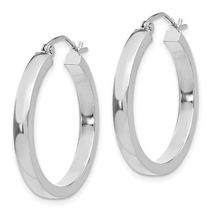 10k white gold classic square tube round hoop earrings 25mm x 3mm