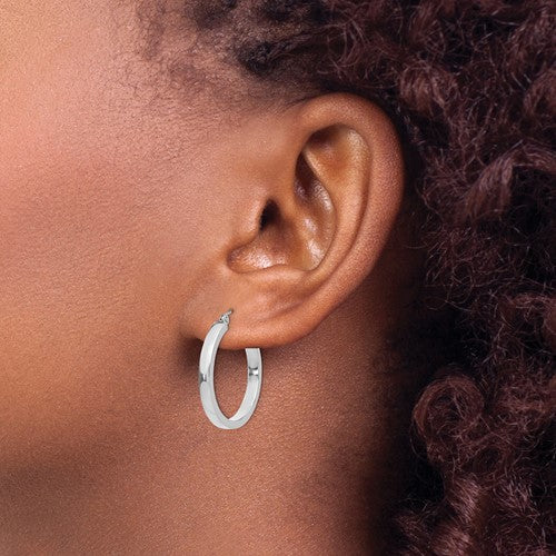 10k white gold classic square tube round hoop earrings 25mm x 3mm