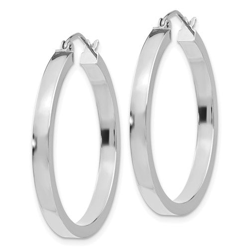 10k white gold classic square tube round hoop earrings 30mm x 3mm