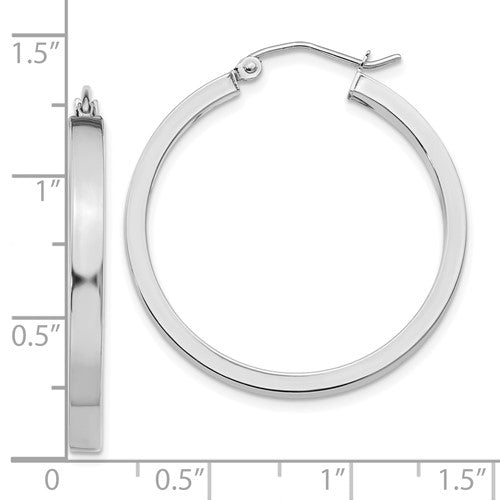 10k white gold classic square tube round hoop earrings 30mm x 3mm
