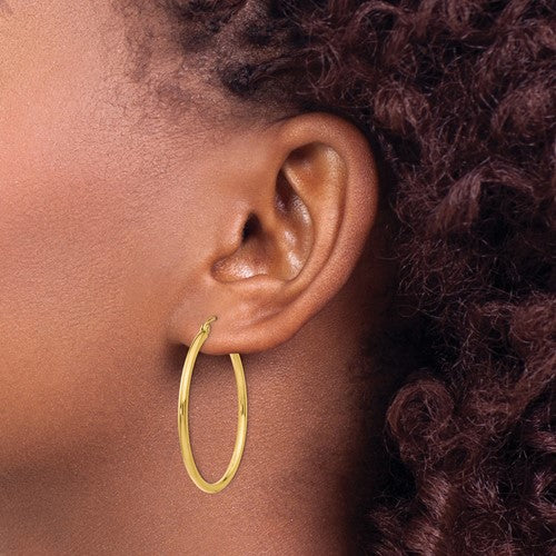 10k yellow gold classic round hoop click top earrings 35mm x 2mm