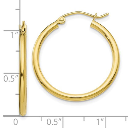 10k yellow gold classic round hoop click top earrings 25mm x 2mm