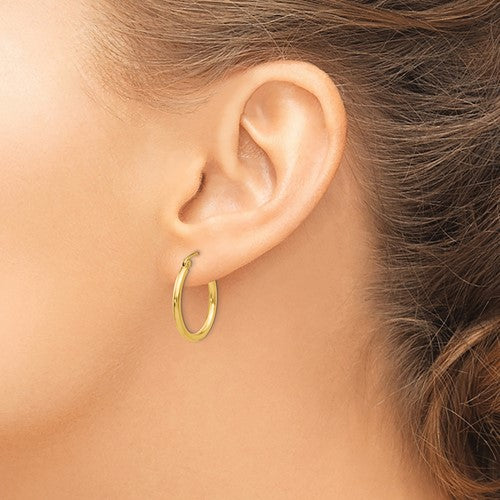 10k yellow gold classic round hoop click top earrings 20mm x 2mm