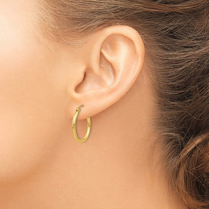 10k yellow gold classic round hoop click top earrings 20mm x 2mm