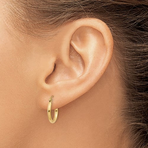 10k yellow gold classic round hoop click top earrings 15mm x 2mm