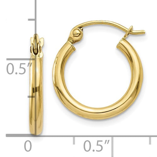 10k yellow gold classic round hoop click top earrings 15mm x 2mm