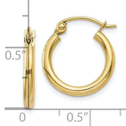 10k yellow gold classic round hoop click top earrings 15mm x 2mm
