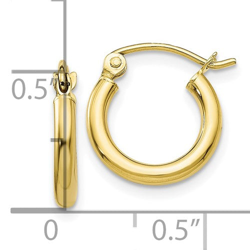 10k yellow gold classic round hoop click top earrings 12mm x 2mm