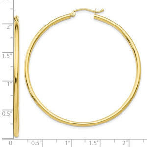 10k Yellow Gold Classic Round Hoop Click Top Earrings 51mm x 2mm