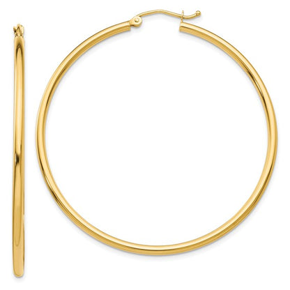 10k yellow gold classic round hoop click top earrings 51mm x 2mm