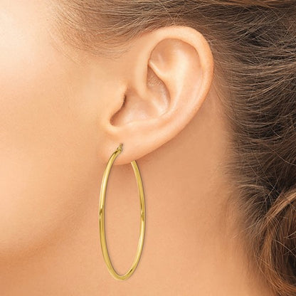 10k yellow gold classic round hoop click top earrings 56mm x 2mm