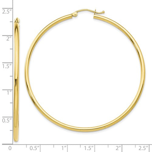 10k yellow gold classic round hoop click top earrings 56mm x 2mm