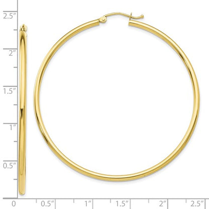 10k yellow gold classic round hoop click top earrings 56mm x 2mm