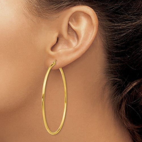 10k Yellow Gold Classic Round Hoop Click Top Earrings 60mm x 2mm