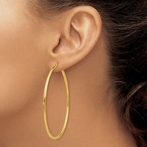 10k yellow gold classic round hoop click top earrings 60mm x 2mm
