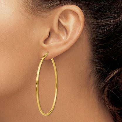 10k yellow gold classic round hoop click top earrings 60mm x 2mm