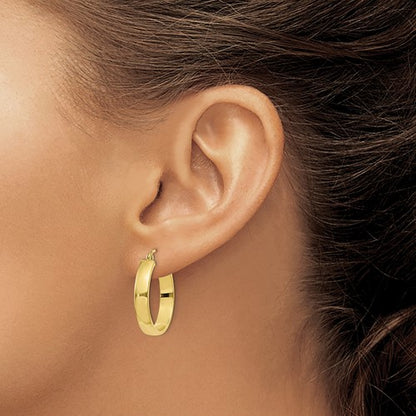 10k yellow gold classic square tube round hoop earrings 23mm x 4mm
