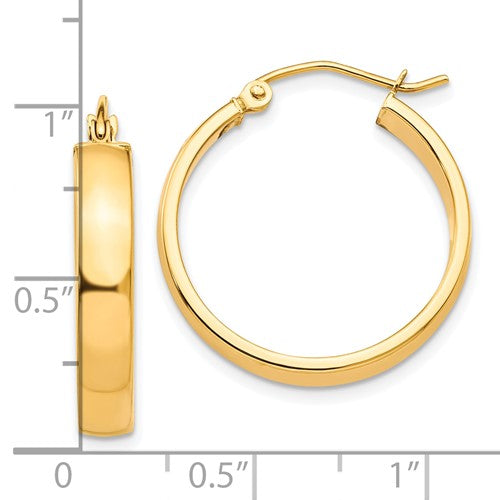 10k Yellow Gold Classic Square Tube Round Hoop Earrings 23mm x 4mm