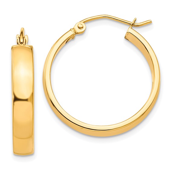 10k yellow gold classic square tube round hoop earrings 23mm x 4mm