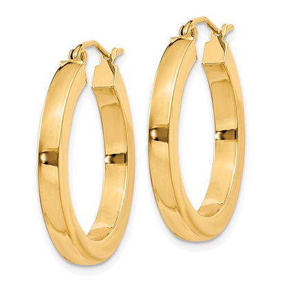 10k yellow gold classic square tube round hoop earrings 24mm x 3mm