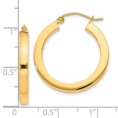 10k yellow gold classic square tube round hoop earrings 24mm x 3mm