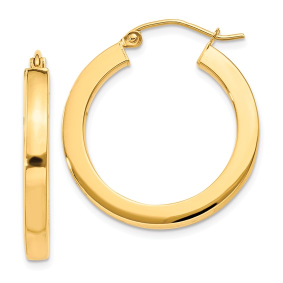 10k Yellow Gold Classic Square Tube Round Hoop Earrings 24mm x 3mm