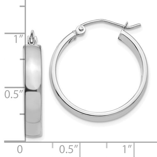 10k white gold classic square tube round hoop earrings 23mm x 4mm
