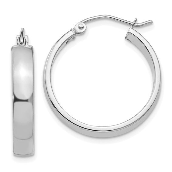 10k white gold classic square tube round hoop earrings 23mm x 4mm