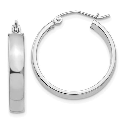 10k white gold classic square tube round hoop earrings 23mm x 4mm