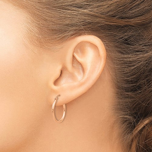 10k rose gold classic round hoop click top earrings 21mm x 2mm