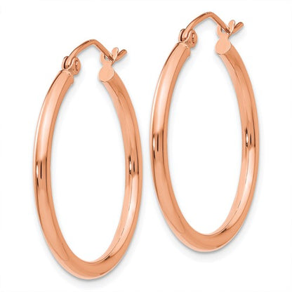 10k rose gold classic round hoop click top earrings 25mm x 2mm
