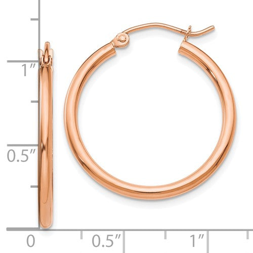 10k rose gold classic round hoop click top earrings 25mm x 2mm