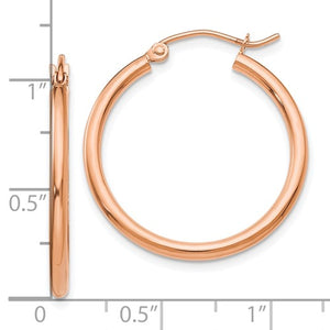 10k Rose Gold Classic Round Hoop Click Top Earrings 25mm x 2mm