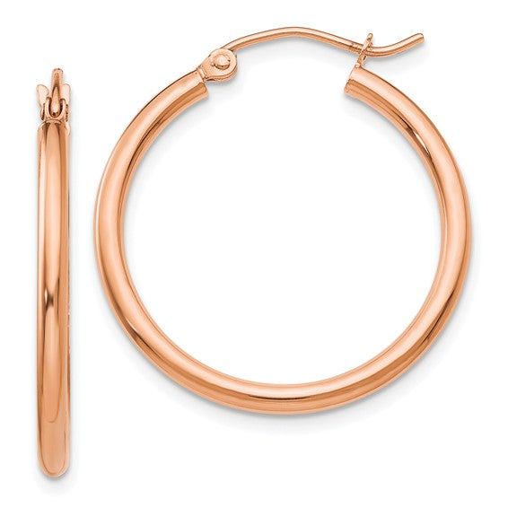 10k Rose Gold Classic Round Hoop Click Top Earrings 25mm x 2mm