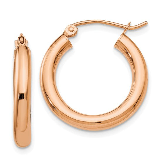 10k Rose Gold Classic Round Hoop Earrings Click Top 19mm x 3mm