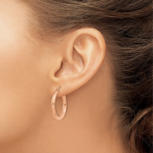 10k Rose Gold Classic Round Hoop Earrings Click Top 24mm x 3mm