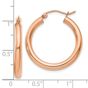 10k Rose Gold Classic Round Hoop Earrings Click Top 24mm x 3mm