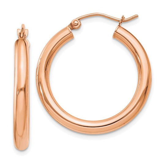 10k rose gold classic round hoop earrings click top 24mm x 3mm