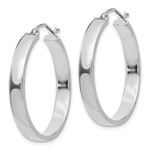 10k white gold classic square tube round hoop earrings 28mm x 4mm