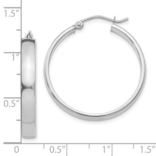 10k white gold classic square tube round hoop earrings 28mm x 4mm