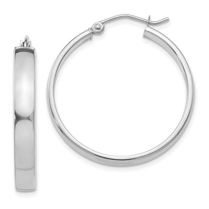 10k white gold classic square tube round hoop earrings 28mm x 4mm